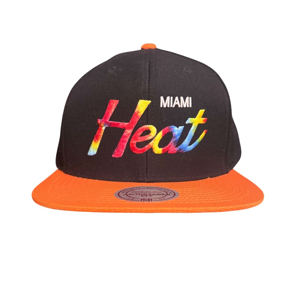 Miami Heat NBA X Mitchell & Ness Tie Dye Script Logo Snapback Hat Cap Men's OSFA